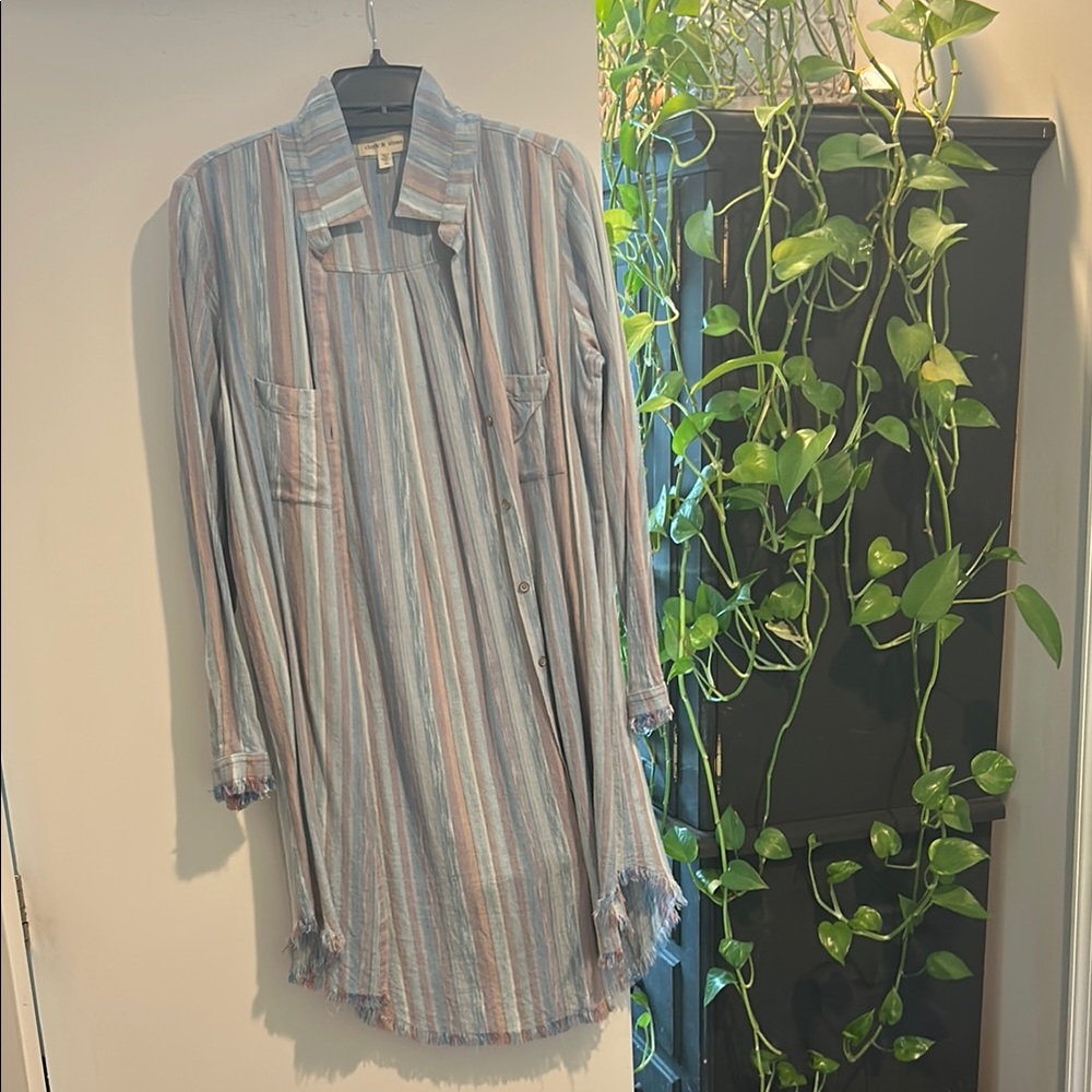 Cloth & Stone Multicolor Striped, button down, Women’s tunic/ coverup/ dress.